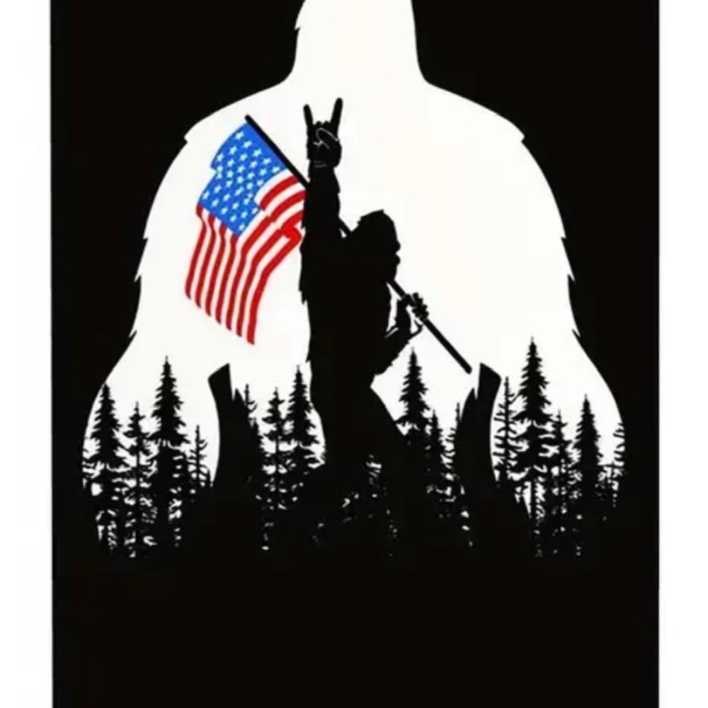 Bigfoot Sasquatch Rocks the USA Flag, Metal Sign